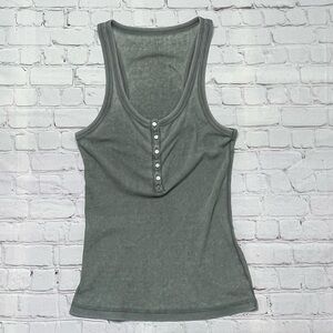Aerie Real Soft Ribbed Henley Tank Top - Faded Olive Green - Large